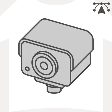 Security camera isometric icon, surveillance concept. Vector graphics. Video camera for recording activity sign and editable stroke, outline style icon for mobile or web design.