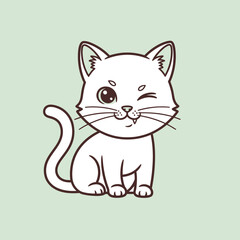 Obraz premium Cute White Cat Winking, Cartoon Style, Adorable Kitten Illustration