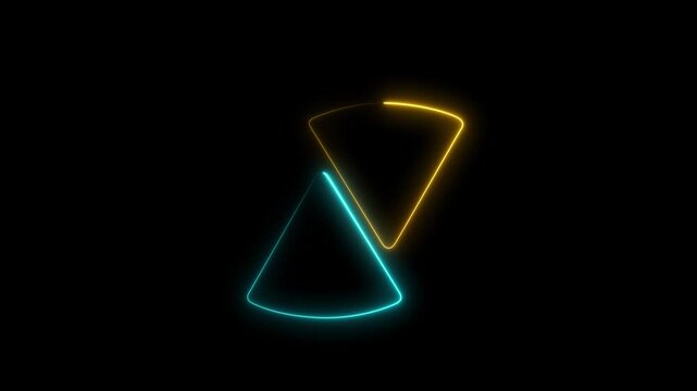 Abstract neon triangle forms an hourglass shape with glowing cyan and yellow outlines on a black background outline light energy motion art outline light energy motion art