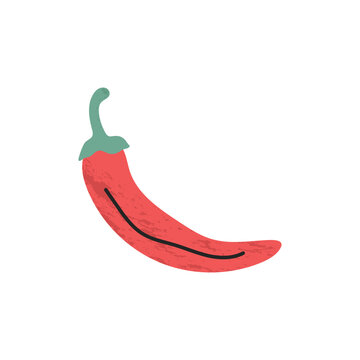 Flat hand-drawn illustration of chili pepper with soft shadow texture doodle style colorful isolated