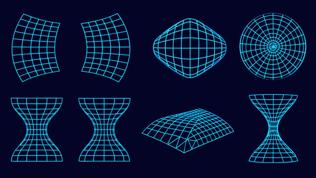 blue wireframe geometric shapes on dark background high quality professional detailed