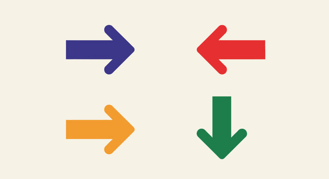Set of Colorful Direction Arrows Pointing Up Down Left Right in Bright Studio