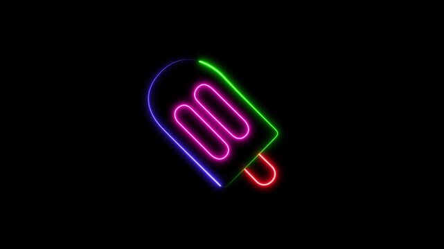 Neon popsicle on black background with colors ice cream frozen dessert sweet cold ice cream frozen dessert sweet cold