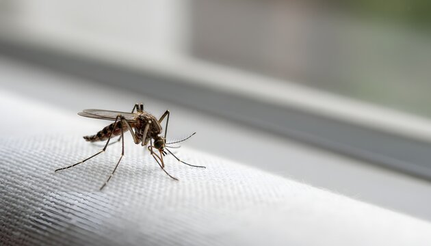 Macro view of a mosquito wild animal from the fauna species for a summer insect pest control concept highlighting the hidden beauty and medical risk of indoor infestations