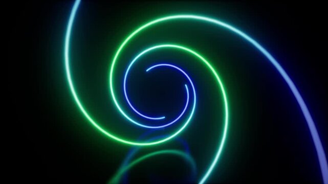 Glowing Neon Spiral Light Trail With Reflection On Dark Background