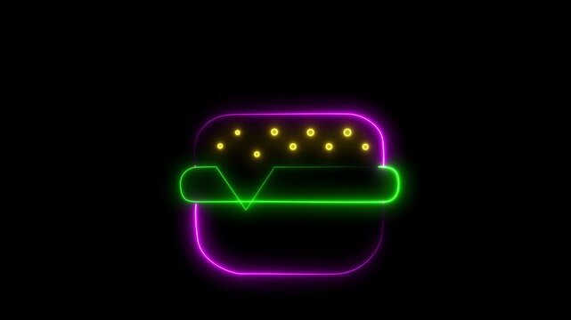 Neon hamburger icon with glowing purple and green lines on black background food fast food abstract art design food fast food abstract art design