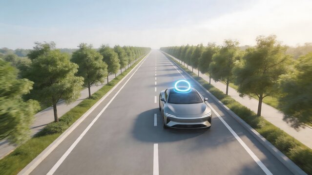 Selfdriving car on treelined road