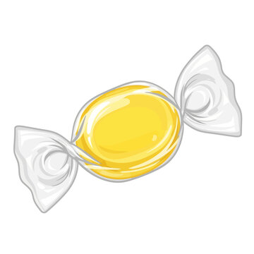 Yellow lemon drop candy with paper wrapper