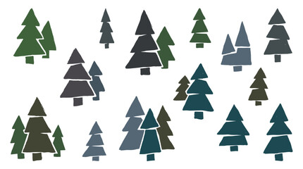 Fototapeta premium Abstract pattern of stylized evergreen trees in various shades of green and blue on a white background