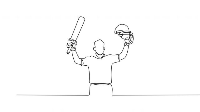 Continuous One-Line Drawing Animation - Cricket Player Vector Design
