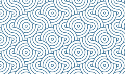 Fototapeta premium Seamless Blue Geometric Wave Pattern, Abstract Modern Concentric Circle Ornaments, Retro Minimalist Line Art Background, Elegant Blue Vector Texture for Textile and Wallpaper Design 