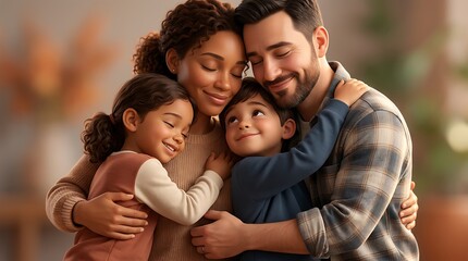Obraz premium Happy Multi-ethnic Family Hugging for International Family Day