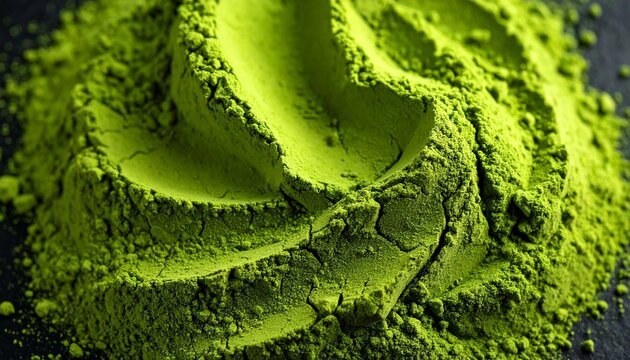Swirling matcha powder pile.