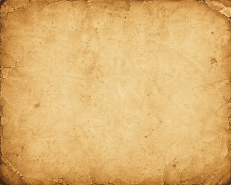 Antique parchment paper background with worn brown edges stained vintage texture and empty center space for certificates maps menus invitations historical themes and elegant old document designs