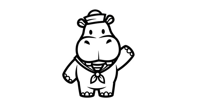 Cartoon hippo sailor waving hello