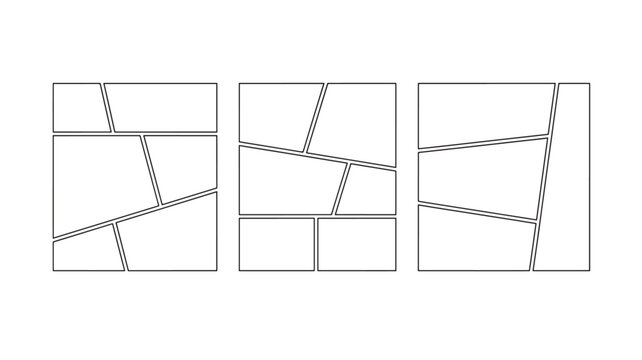 Frames photo collage sketch set with thin black outline lines arranged in overlapping rectangles featuring grid layout, modern design, minimal with