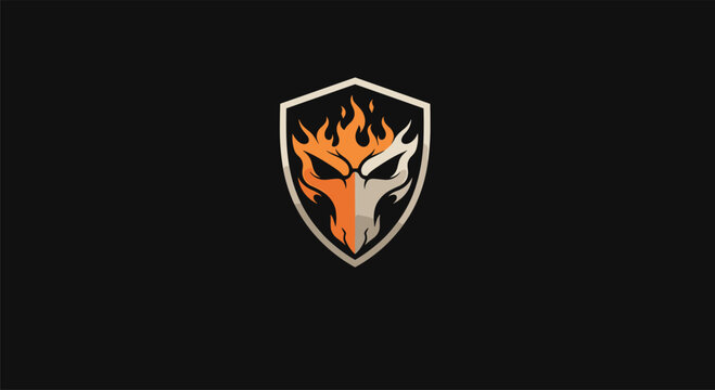 flaming fox shield logo fierce animal gaming emblem