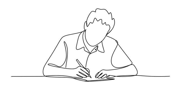 Man writing with a pen on paper continuous line art