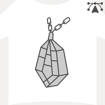 Crystal amulet isometric icon, enchanted, blessed necklace concept. Vector graphics. Protective gemstone, jewelry sign and editable stroke, outline style icon for mobile or web design.