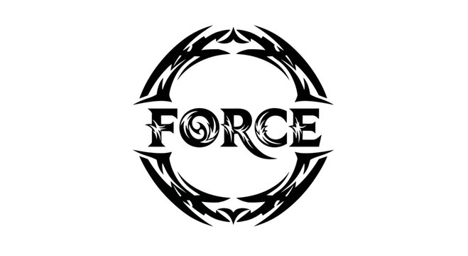 Stylized FORCE text within an ornate tribal-inspired oval frame.