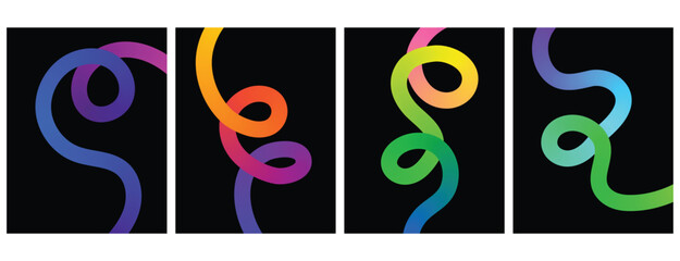 Gradient curve line Vibrant color blend shape on background. Rainbow gradient squiggle Ribbons Abstract wave poster. Thick Line Gradient Blend Fluid Background  © creativeKawsar