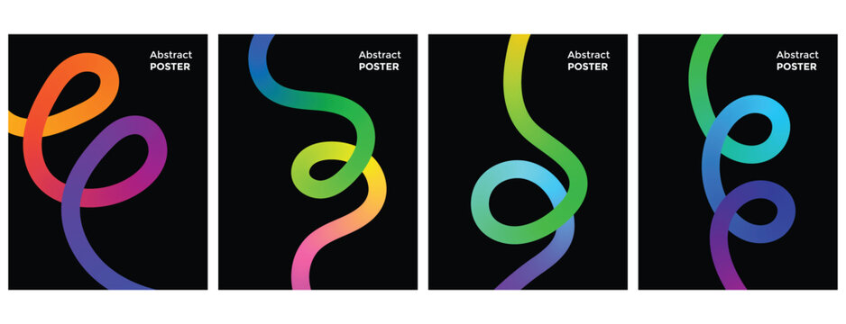 Gradient curve line Vibrant color blend shape on background. Rainbow gradient squiggle Ribbons Abstract wave poster. Thick Line Gradient Blend Fluid Background

