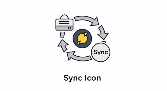 Synchronized data flow icon with arrows, representing data transfer and synchronization in technology and business processes