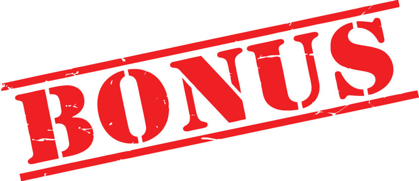 Red bonus stamp with diagonal lines official discount promotion advertisement marketing