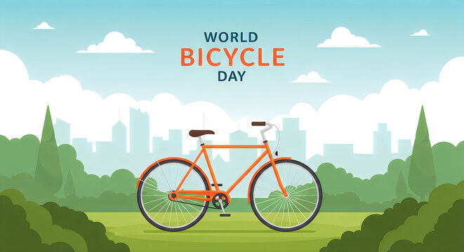 Celebrating world bicycle day a vibrant illustration of cycling and urban life with a sunny sky