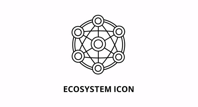 Abstract geometric icon representing an ecosystem, network, or interconnected system with nodes and lines