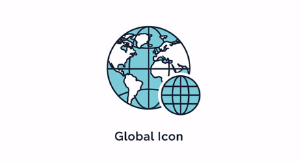 Obraz premium Stylized flat icon of a globe with a smaller globe next to it, symbolizing global connection and international business.