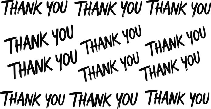 Repeating text thank you in black handwritten font on with appreciation, gratitude