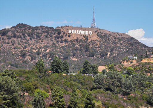 Hollywood sign as seen from the Hollywood Reservoir in Los Angeles, California, USA