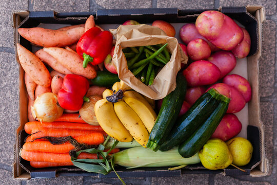 Fresh fruit and veg for healthy eating together in food hub box