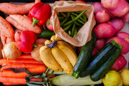 Fresh fruit and veg for healthy eating together in food hub box