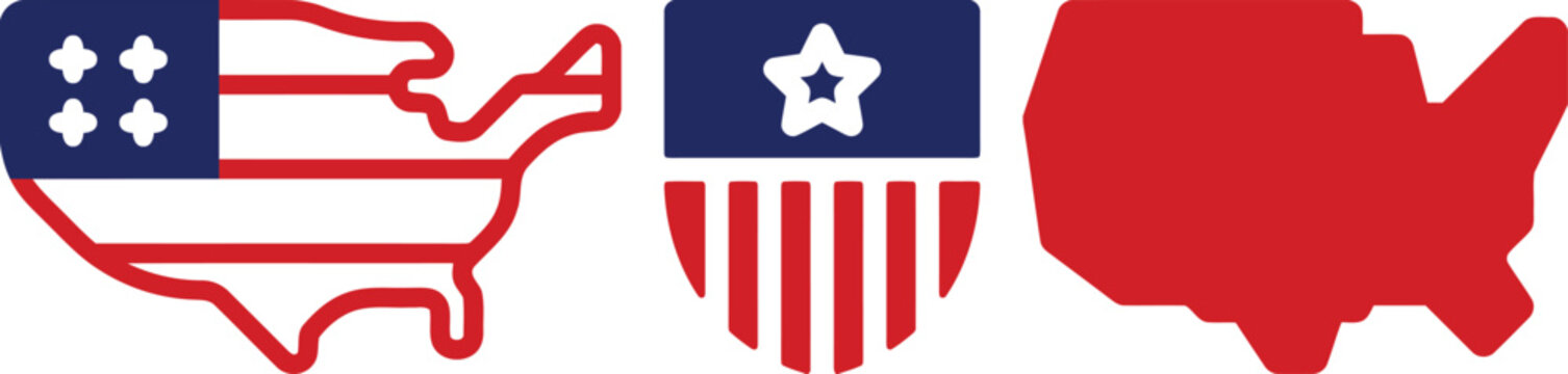 USA Map and Flag Icons &ndash; American Map with Stars and Stripes Design
