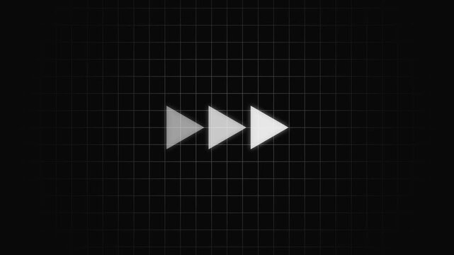 Rewind arrow button icon on transparent screen on black background. 4K video animation for editing