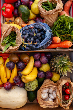 Box of fresh fruit and vegetables for the week