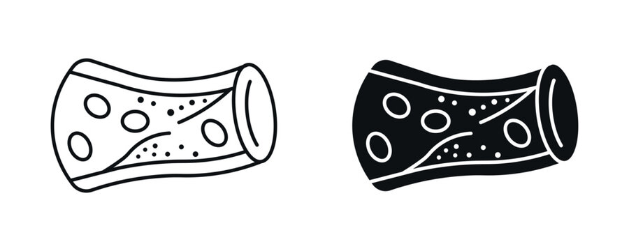 Blood vessel plaque icon set, artery blockage and cholesterol buildup concept in line and flat style. vector illustration.