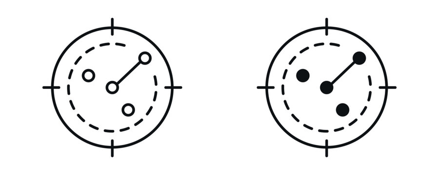 Gauge meter icon set, measurement dial and indicator concept in line and flat style. vector illustration.