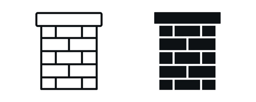 Brick wall icon set, construction and building structure concept in line and flat style. vector illustration.