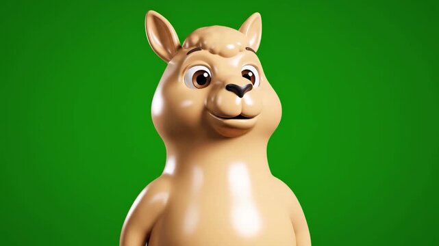 A cheerful, shiny cartoon llama with a green background, conveying a sense of happiness and playfulness, perfect for children's content or educational