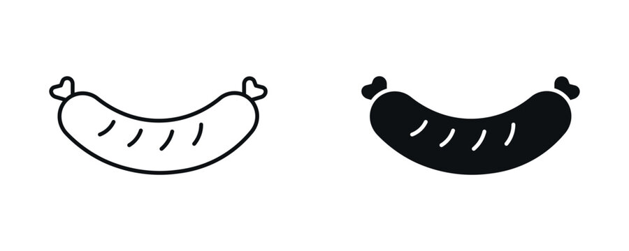 Sausage food icon set, meat product and protein snack symbol in line and flat style. vector illustration.