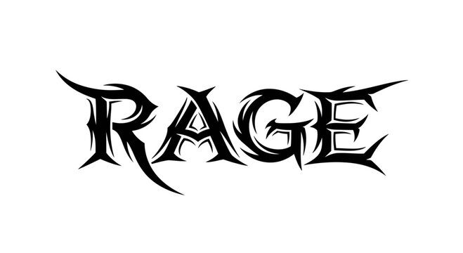 Stylized black text spelling out the word RAGE in a bold and aggressive font.