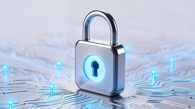 Silver padlock on circuit board