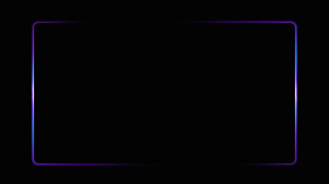 Purple blue neon rectangular frame. glowing gradient border overlay. modern screen display