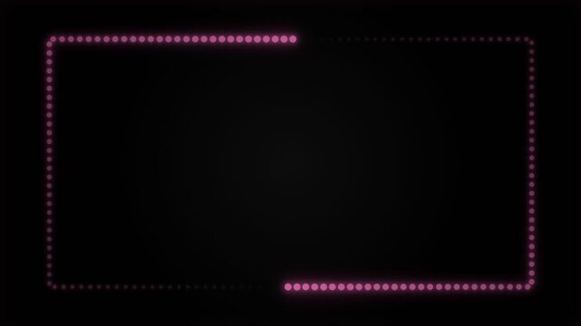 Pink dotted neon rectangular frame. glowing border animation. seamless loop overlay