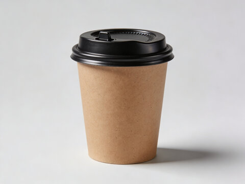 Paper coffee cup mockup with black lid for branding on a white background