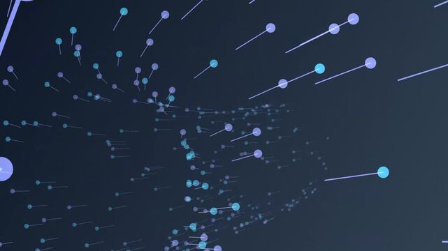Abstract digital particles flowing and expanding in a dark digital space