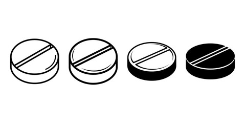 Fototapeta premium Simple Pill Tablet Icon Set in Outline and Solid Style Vector Illustration